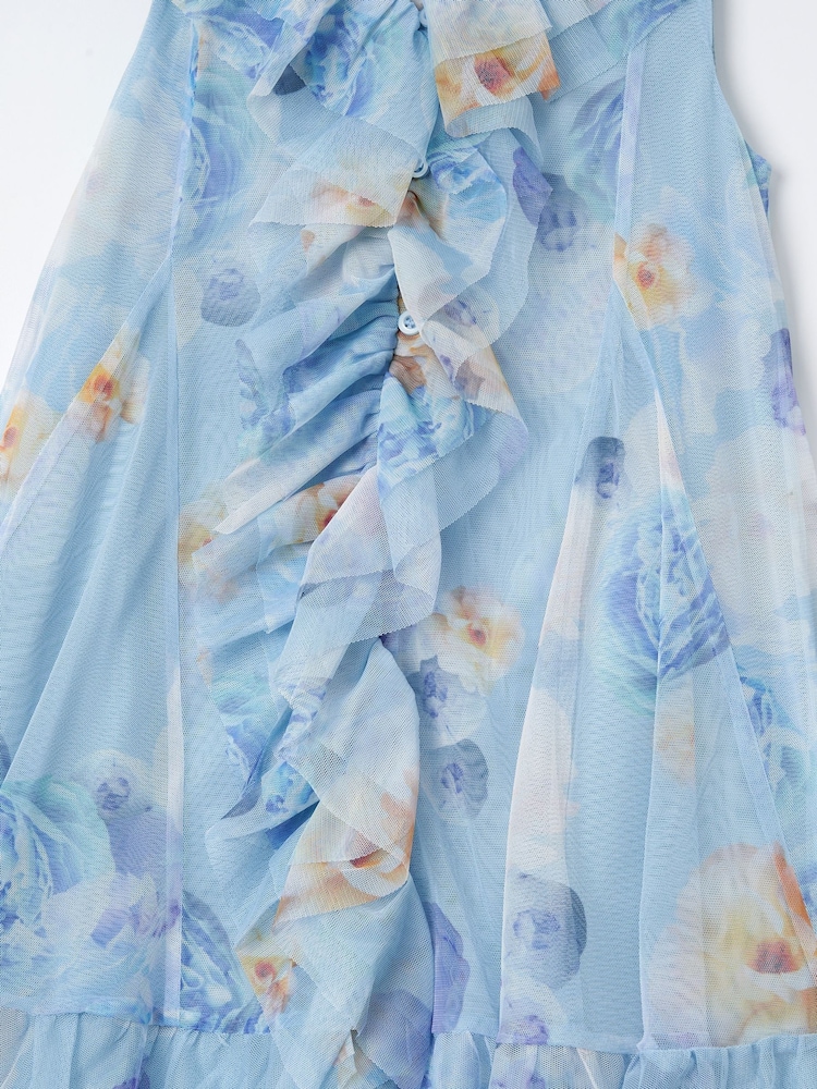 Angel & Rocket Blue Lia Printed Frill Mesh Dress - Image 7 of 7