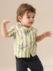 Angel & Rocket Green 100% Cotton Benny Palm Print Resort Shirt - Image 1 of 5