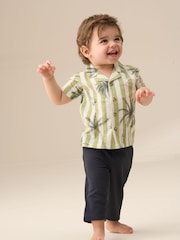 Angel & Rocket Green 100% Cotton Benny Palm Print Resort Shirt - Image 2 of 5