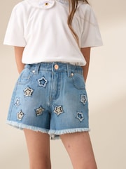 Angel & Rocket Blue Nina Star Applique 100% Cotton Denim Shorts - Image 1 of 7