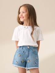 Angel & Rocket Blue Nina Star Applique 100% Cotton Denim Shorts - Image 2 of 7