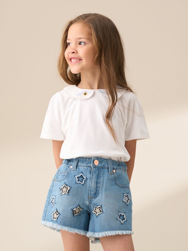 Angel & Rocket Blue Nina Star Applique 100% Cotton Denim Shorts - Image 2 of 7