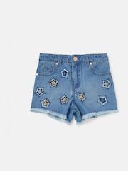 Angel & Rocket Blue Nina Star Applique 100% Cotton Denim Shorts - Image 5 of 7