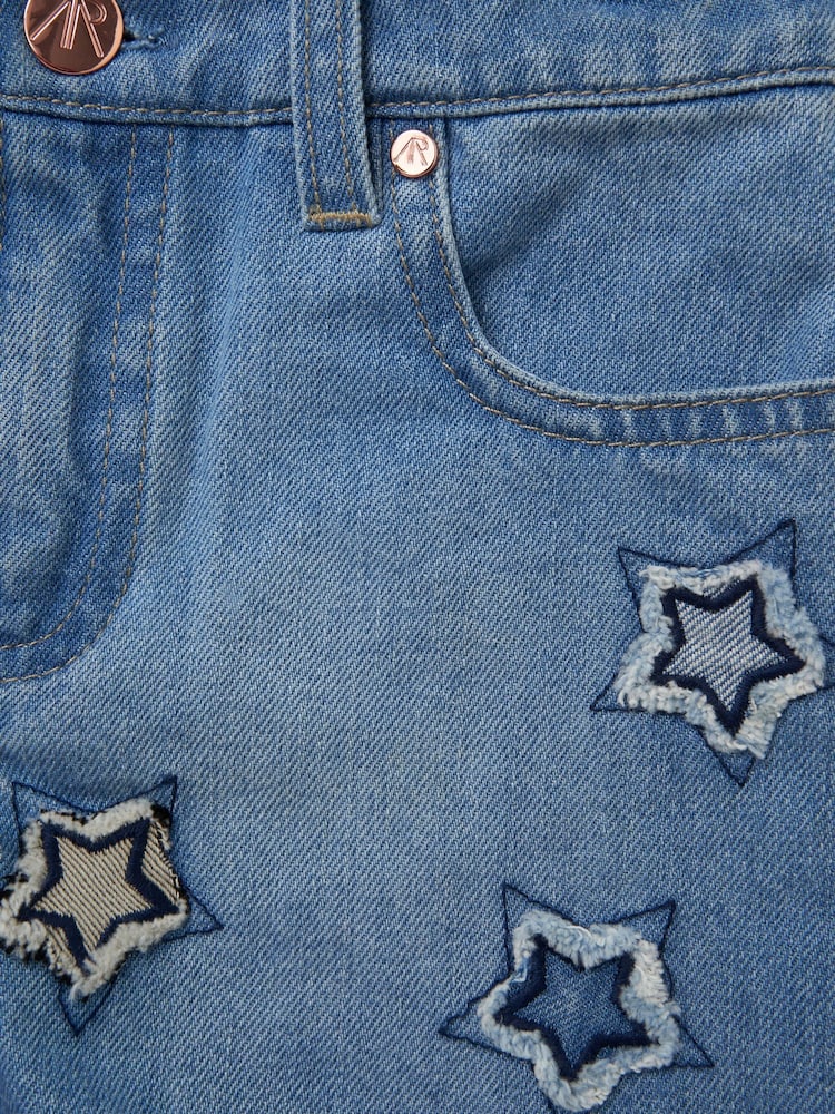 Angel & Rocket Blue Nina Star Applique 100% Cotton Denim Shorts - Image 7 of 7