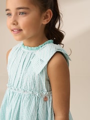 Angel & Rocket Green Giana Mint Seersucker Stripe 100% Cotton Dress - Image 2 of 7