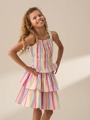 Angel & Rocket Faye Multi Stripe Tiered 100% Cotton Skirt - Image 1 of 6