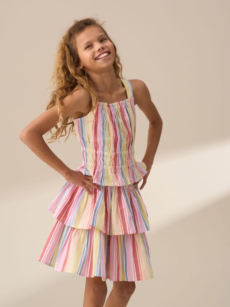 Angel & Rocket Faye Multi Stripe Tiered 100% Cotton Skirt - Image 1 of 6