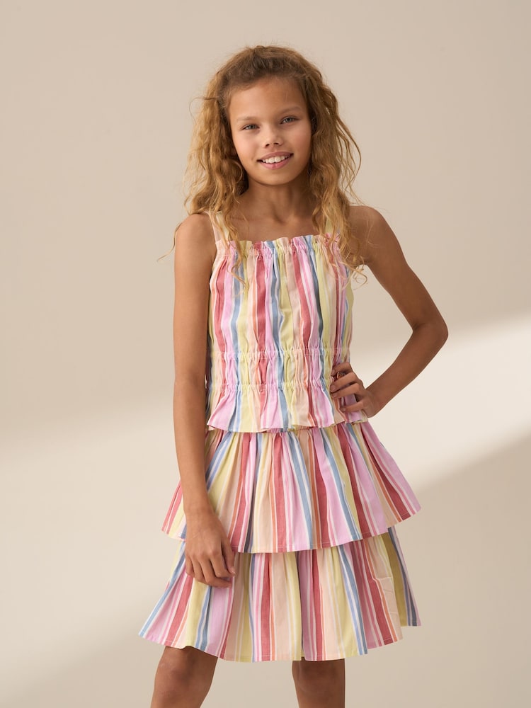 Angel & Rocket Faye Multi Stripe Tiered 100% Cotton Skirt - Image 2 of 6