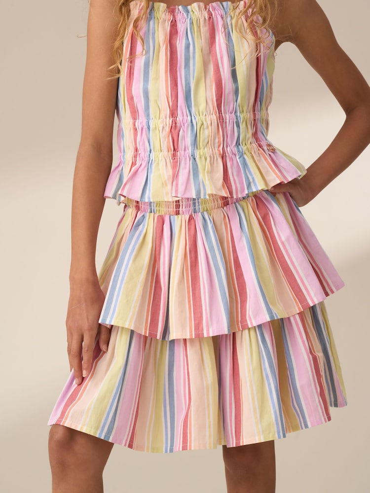 Angel & Rocket Faye Multi Stripe Tiered 100% Cotton Skirt - Image 4 of 6