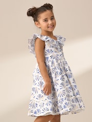 Angel & Rocket Blue Lina Frill Neck Print 100% Cotton Dress - Image 1 of 7