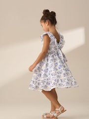 Angel & Rocket Blue Lina Frill Neck Print 100% Cotton Dress - Image 2 of 7