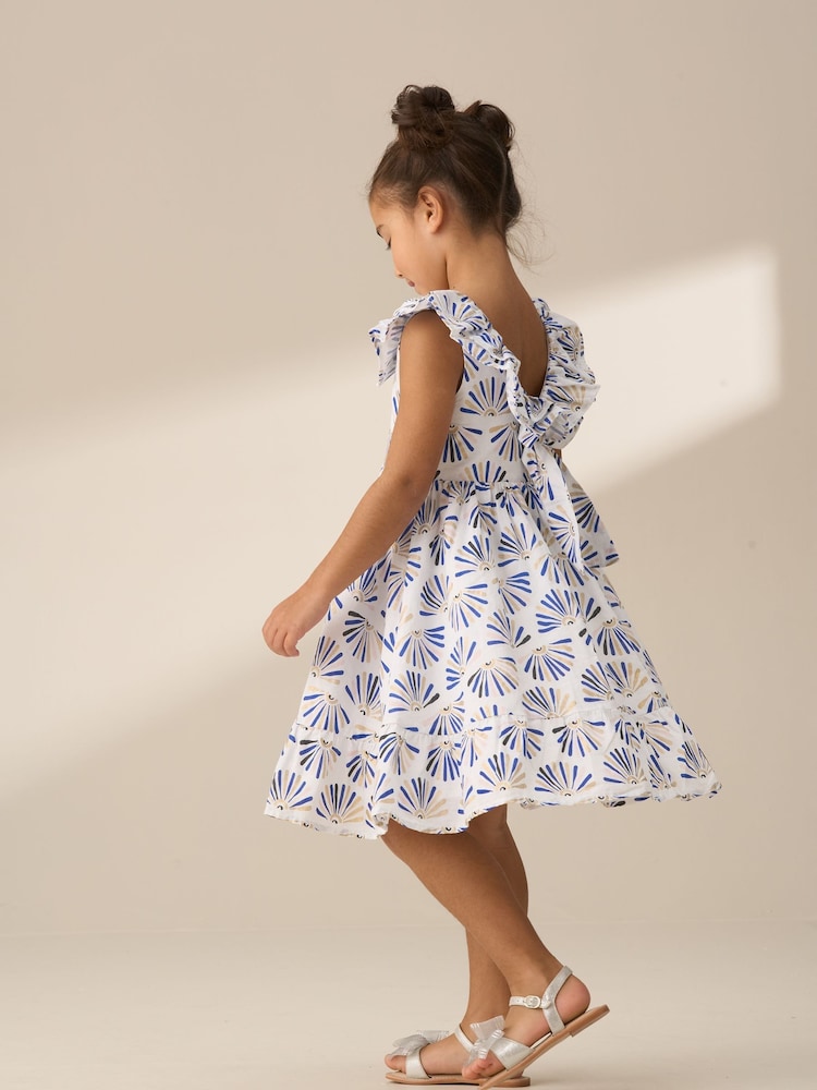 Angel & Rocket Blue Lina Frill Neck Print 100% Cotton Dress - Image 2 of 7