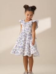 Angel & Rocket Blue Lina Frill Neck Print 100% Cotton Dress - Image 3 of 7