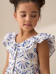Angel & Rocket Blue Lina Frill Neck Print 100% Cotton Dress - Image 4 of 7
