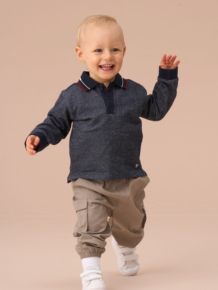 Angel & Rocket Blue Burty Textured 100% Cotton Polo Shirt - Image 3 of 6