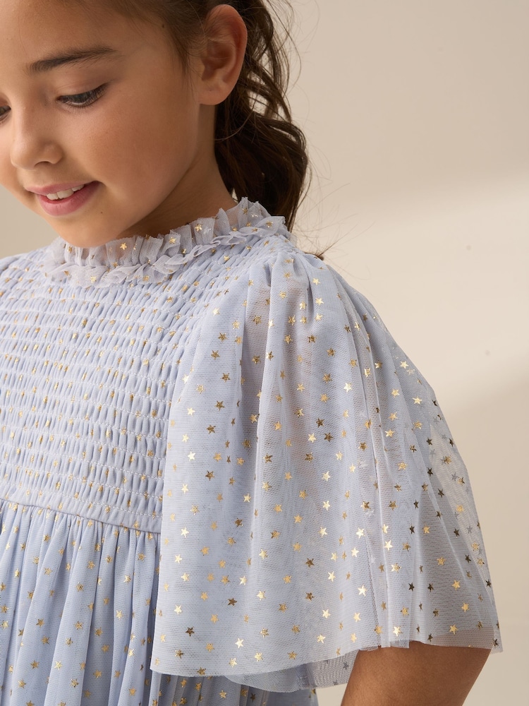 Angel & Rocket Blue Xeni Foil Print Mesh Dress - Image 5 of 8