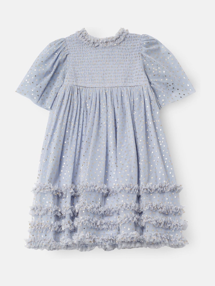 Angel & Rocket Blue Xeni Foil Print Mesh Dress - Image 6 of 8