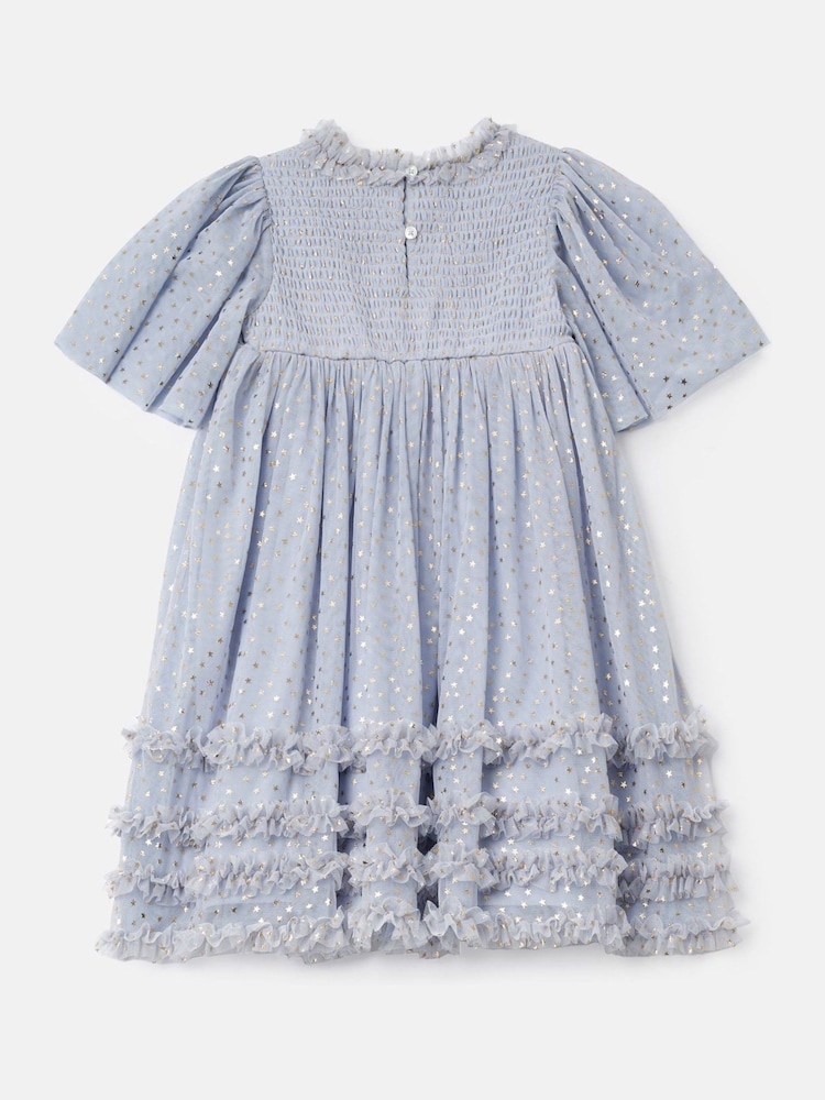 Angel & Rocket Blue Xeni Foil Print Mesh Dress - Image 7 of 8