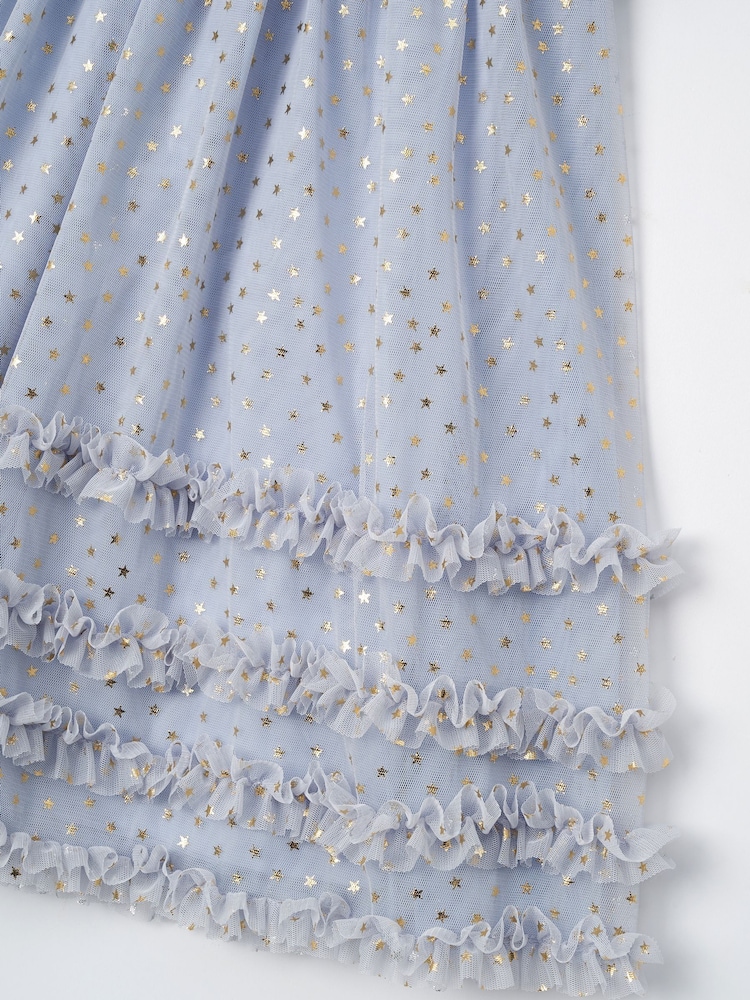 Angel & Rocket Blue Xeni Foil Print Mesh Dress - Image 8 of 8 Angel & Rocket Blue Xeni Foil Print Mesh Dress - Image 8 of 8