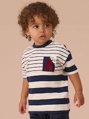 Angel & Rocket Blue Lewis Stripe Block 100% Cotton T-Shirt - Image 1 of 3