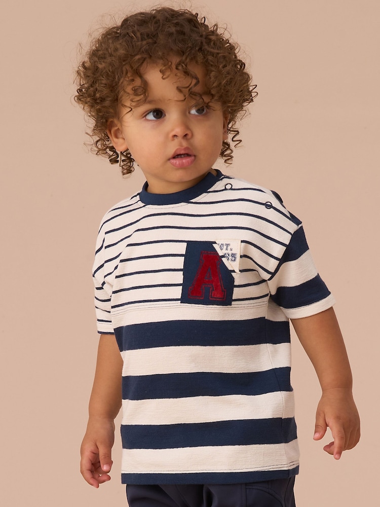 Angel & Rocket Blue Lewis Stripe Block 100% Cotton T-Shirt - Image 1 of 3