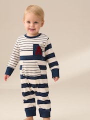 Angel & Rocket Blue Lewis Textured Stripe Block 100% Cotton Babygrow - Image 1 of 7