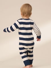 Angel & Rocket Blue Lewis Textured Stripe Block 100% Cotton Babygrow - Image 2 of 7
