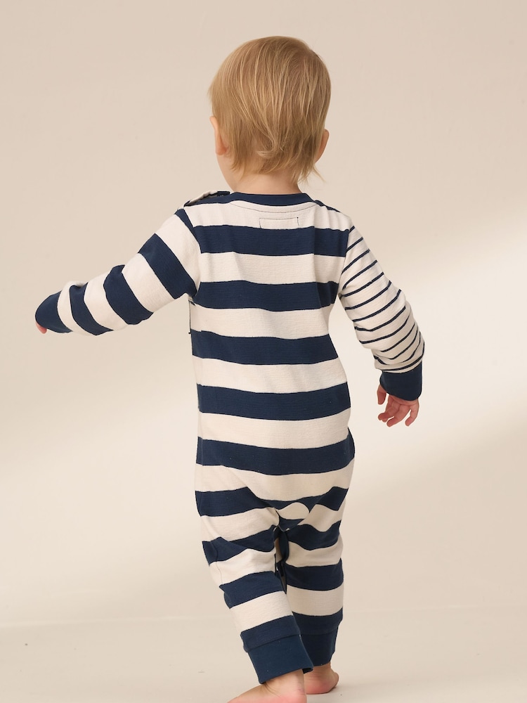 Angel & Rocket Blue Lewis Textured Stripe Block 100% Cotton Babygrow - Image 2 of 7