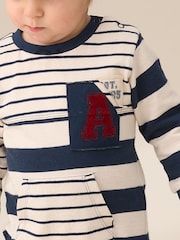 Angel & Rocket Blue Lewis Textured Stripe Block 100% Cotton Babygrow - Image 3 of 7