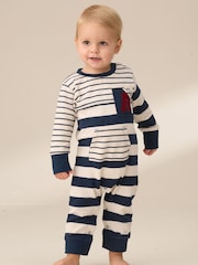 Angel & Rocket Blue Lewis Textured Stripe Block 100% Cotton Babygrow - Image 4 of 7