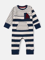 Angel & Rocket Blue Lewis Textured Stripe Block 100% Cotton Babygrow - Image 5 of 7