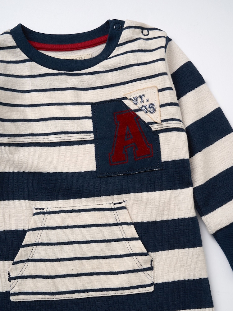 Angel & Rocket Blue Lewis Textured Stripe Block 100% Cotton Babygrow - Image 7 of 7