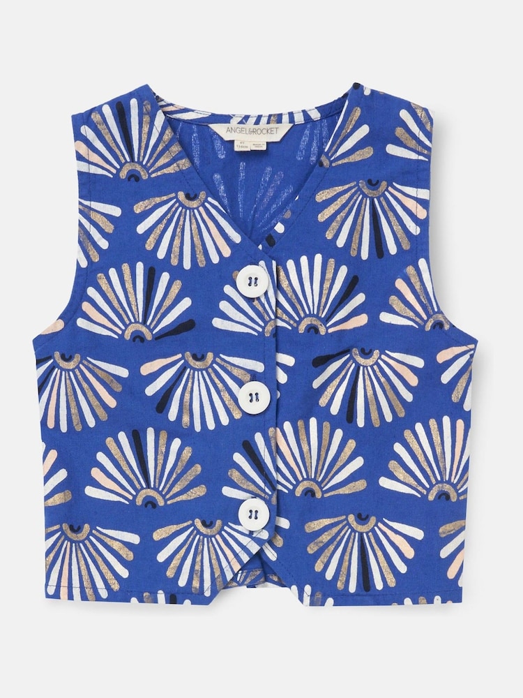 Angel & Rocket Blue Lina Print Linen Waistcoat - Image 5 of 7