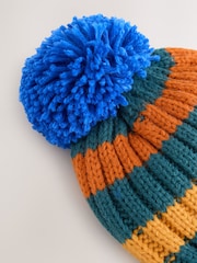 Multi Colour Embroidered Pom Beanie Hat & Mittens 2 Piece Set (3mths-10yrs) - Image 3 of 4