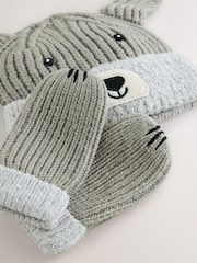 Grey Dog Hat & Mittens 2 Piece Set (3mths-6yrs) - Image 2 of 4
