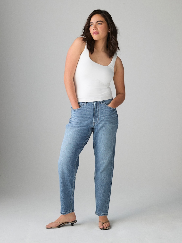 Mid Blue Hourglass Comfort Stretch Column Mom Jeans - Image 2 of 7 Mid Blue Hourglass Comfort Stretch Column Mom Jeans - Image 2 of 7