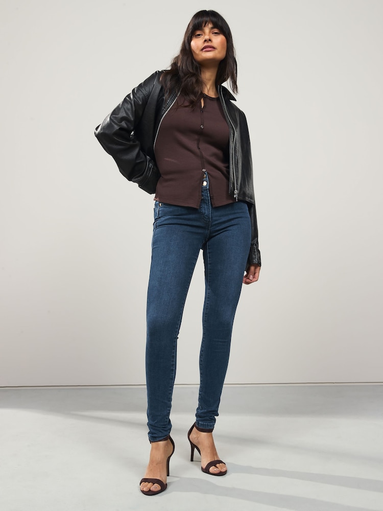 Dark Blue Denim Lift Slim And Shape Skinny Jeans - Image 1 of 7