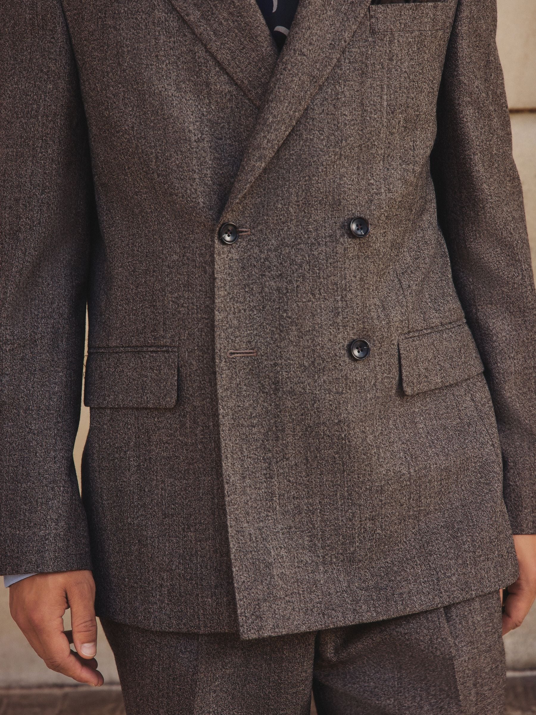 Buy Neutral Regular Fit Double Breasted Wool Blend Suit Jacket