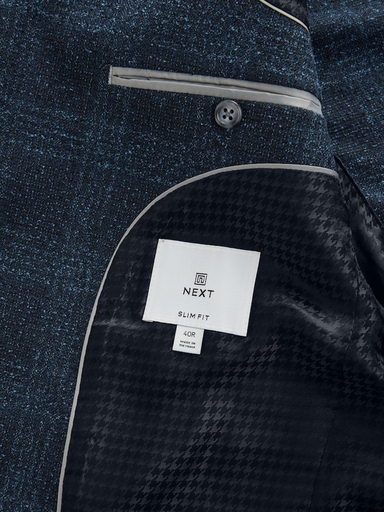 Navy Blue Slim Fit Check Suit Jacket - Image 12 of 12 Navy Blue Slim Fit Check Suit Jacket - Image 12 of 12