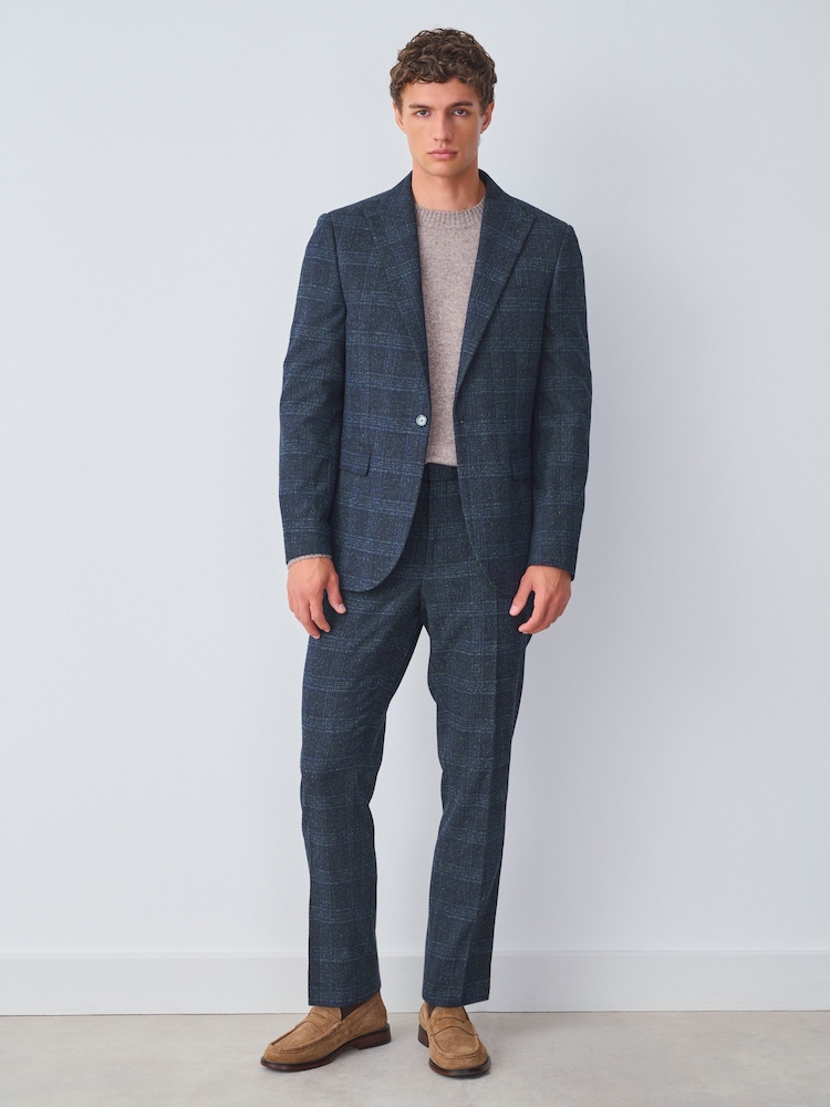 Navy Blue Slim Fit Check Suit Jacket - Image 2 of 12 Navy Blue Slim Fit Check Suit Jacket - Image 2 of 12