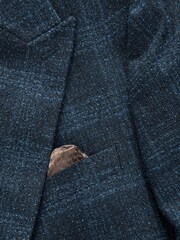 Navy Blue Slim Fit Check Suit Jacket - Image 3 of 12