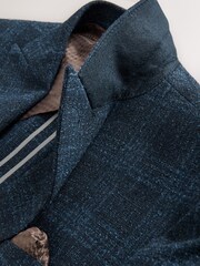Navy Blue Slim Fit Check Suit Jacket - Image 4 of 12
