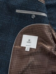 Navy Blue Slim Fit Check Suit Jacket - Image 5 of 12