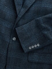 Navy Blue Slim Fit Check Suit Jacket - Image 6 of 12