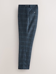 Navy Blue Slim Fit Check Suit Trousers - Image 2 of 5