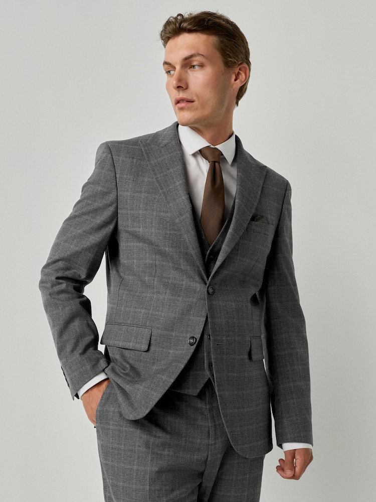 Grey Tailored Fit Check Flannel Suit Jacket - Image 1 of 12 Grey Tailored Fit Check Flannel Suit Jacket - Image 1 of 12