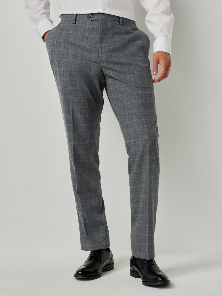 Grey Tailored Fit Check Flannel Suit Trousers - Image 1 of 10 Grey Tailored Fit Check Flannel Suit Trousers - Image 1 of 10