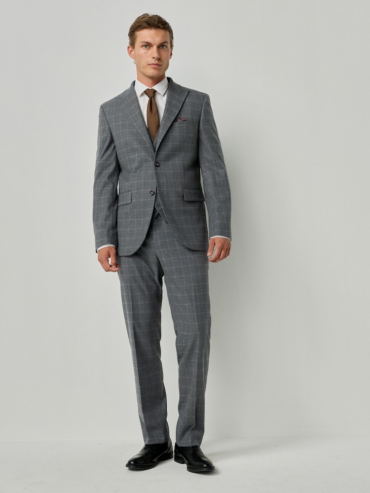 Grey Tailored Fit Check Flannel Suit Trousers - Image 2 of 10 Grey Tailored Fit Check Flannel Suit Trousers - Image 2 of 10
