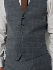 Grey Tailored Fit Check Flannel Suit Waistcoat - Image 5 of 9