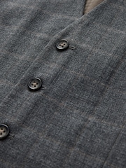 Grey Tailored Fit Check Flannel Suit Waistcoat - Image 7 of 9